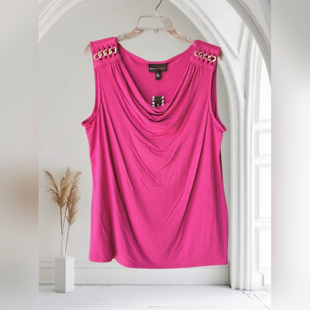 Dana Buchman Magenta Tank Top with Gold Chain Details XL Size